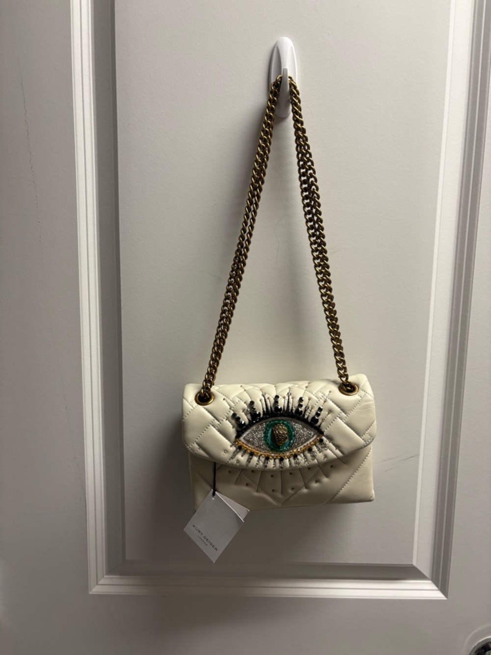 Kurt Geiger Quilted Cream Eye-Embellished Shoulder Bag